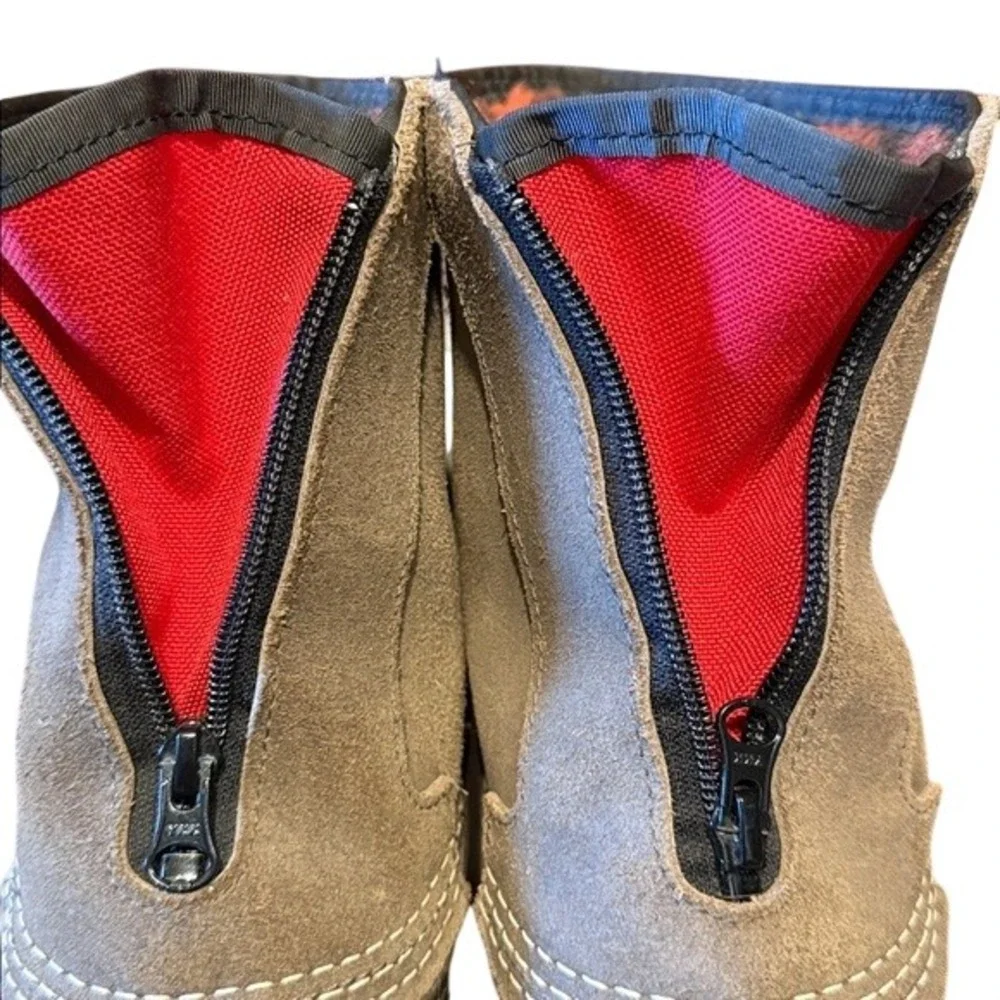 Women's Vintage LL Bean Suede Zip Up‎ Tan Red Plaid Lined Winter Duck Boots 9M